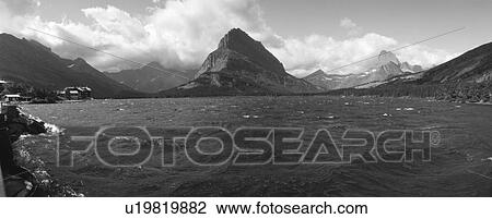 Stock Image - Grayscale of Lake Sherbourne, Many Glaciers, Glacier National Park. Fotosearch