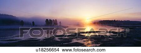 Picture - Morning mist at Yellowstone National Park. Fotosearch