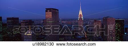 Stock Image - Panoramic aerial view of Manhattan, NY skyline. Fotosearch