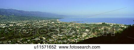 Stock Image - Panoramic aerial view of Santa Barbara California and Pacific Ocean. Fotosearch