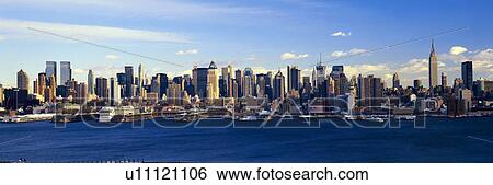 Panoramic view of Empire State Building and Manhattan, NY skyline with Hudson River and harbor View Large Photo Image Stock Photograph - Panoramic view of Empire State Building and Manhattan, NY skyline with Hudson River and harbor. Fotosearch