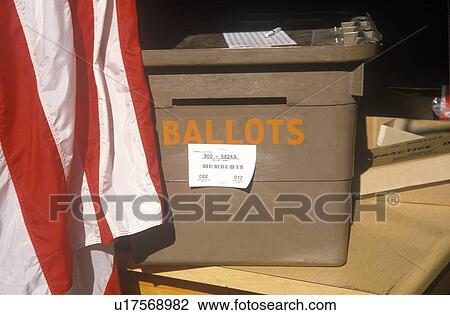 Stock Image - Ballot box in a polling place. Fotosearch