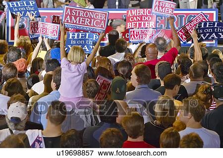 Stock Photo - Crowd of supporters campaign rally. Fotosearch