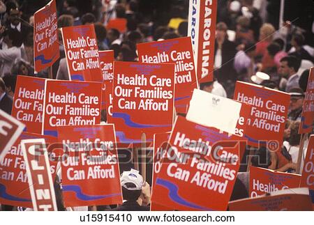 Stock Image - Delegates for family healthcare at the Presidential celebration of the 1992 Democratic Convention. Fotosearch