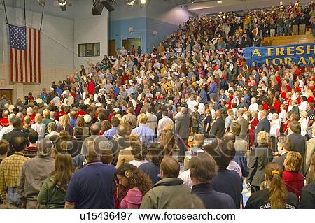 Senator addresses audience of supporters at a southern Ohio high school gymnasium in 2004 View Large Photo Image Stock Photo - Senator addresses audience of supporters at a southern Ohio high school gymnasium in 2004. Fotosearch