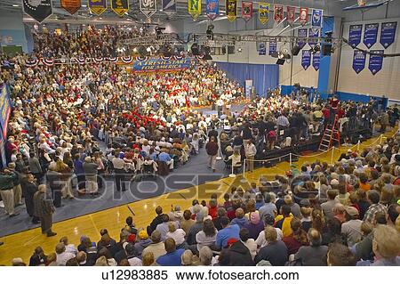 Stock Photography - Senator addresses audience of supporters at a southern Ohio high school gymnasium in 2004. Fotosearch