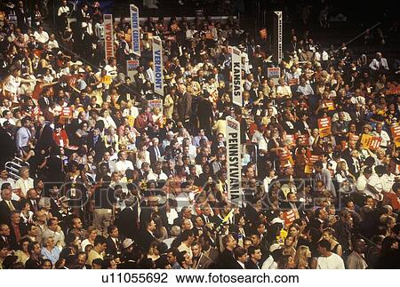 Stock Image - State delegations and signs at the 2000 Democratic Convention at the Staples Center. Fotosearch