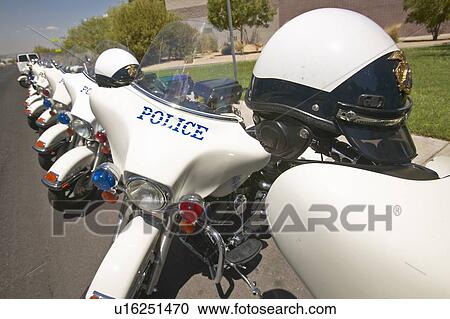 Stock Image - Unmanned police motorcycles. Fotosearch