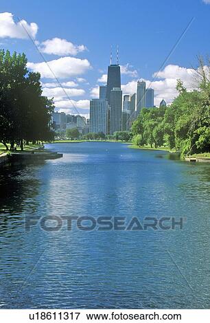 Stock Photo - Chicago Skyline Seen from Lincoln Park. Fotosearch