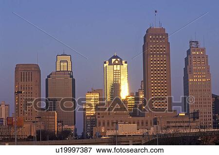 Kansas City skyline at sunrise View Large Photo Image Stock Photo - Kansas City skyline at sunrise. Fotosearch