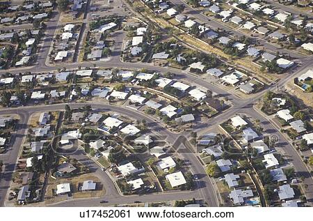 Stock Image - Aerial view of desert suburban homes. Fotosearch