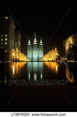 Historic Temple and Square in Salt Lake City at night View Large Photo Image Picture - Historic Temple and Square in Salt Lake City at night. Fotosearch