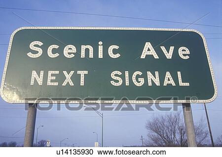 Stock Image - A sign that reads “Scenic Avenue Next Signal”. Fotosearch
