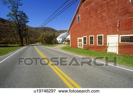 Red barn by side of Scenic Route 100 in autumn View Large Photo Image Stock Photo - Red barn by side of Scenic Route 100 in autumn. Fotosearch