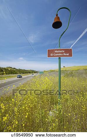 A California road sign displaying Mission Bell and the El Camino Real Spanish historic route View Large Photo Image Stock Image - A California road sign displaying Mission Bell and the El Camino Real Spanish historic route. Fotosearch
