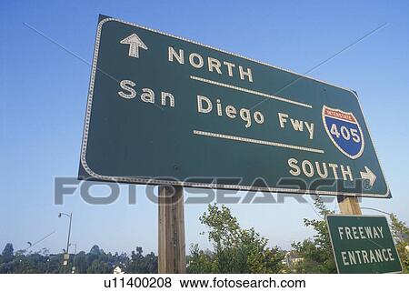 Stock Photo - A sign for the 405 San Diego freeway entrance. Fotosearch