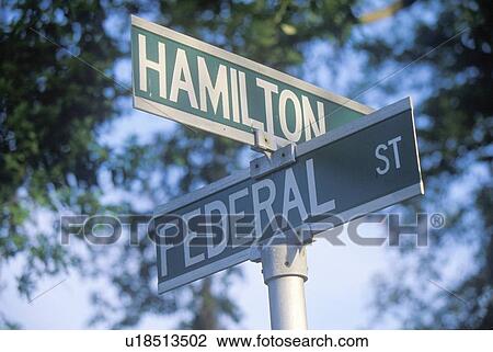 Stock Image - A sign that reads “Federal/Hamilton”. Fotosearch