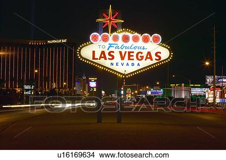 Colorful sign reads “Welcome to Fabulous Las Vegas, Nevada” at night View Large Photo Image Picture - Colorful sign reads “Welcome to Fabulous Las Vegas, Nevada” at night. Fotosearch
