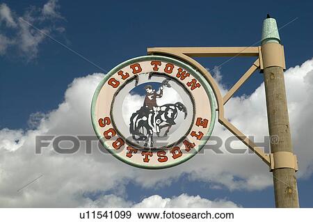 Stock Photo - A circular sign showing Old Town in Scottsdale, Arizona. Fotosearch