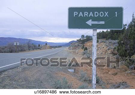 Stock Photograph - A road sign for Paradox. Fotosearch