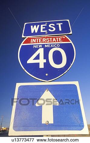A sign for interstate 40 west in New Mexico View Large Photo Image Stock Photo - A sign for interstate 40 west in New Mexico. Fotosearch