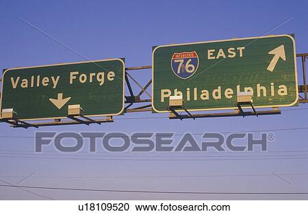 Stock Image - A sign for Interstate 76 in Philadelphia and Valley Forge. Fotosearch