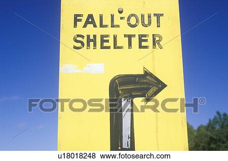 Stock Photo - A sign that reads “Fall out Shelter”. Fotosearch
