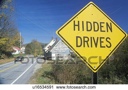 Stock Image - A sign that reads “Hidden Drives”. Fotosearch