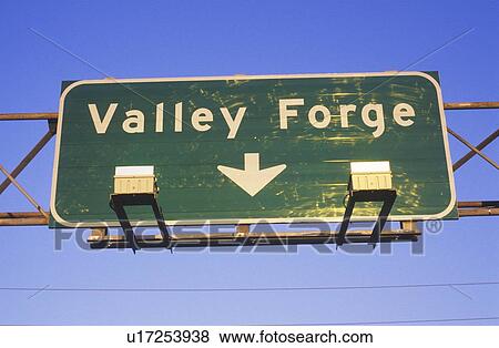 Stock Photo - A sign that reads “Valley Forge”. Fotosearch