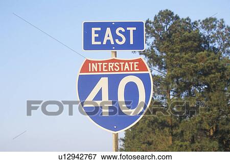 Stock Photo - Interstate Highway 40 sign going East. Fotosearch