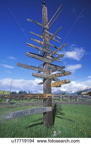 Picture - Miscellaneous distance signs in Alaska, Route 1. Fotosearch