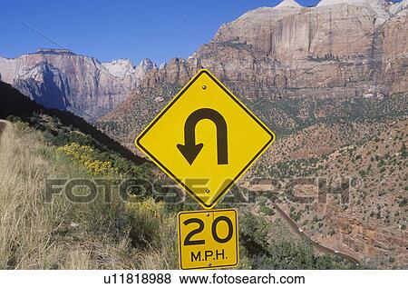 Stock Photo - Road Sign, Zion National Park, Utah. Fotosearch