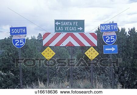 Stock Photograph - Santa Fe or Las Vegas sign in New Mexico. Fotosearch