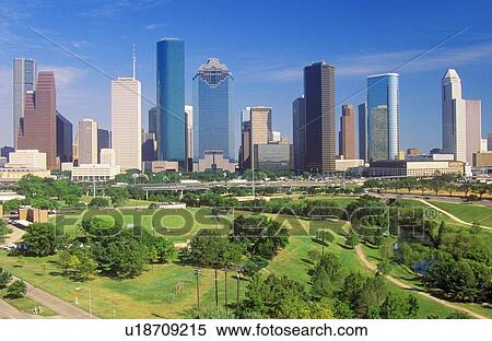 Stock Photography - Houston skyline in the afternoon with Memorial Park in foreground. Fotosearch
