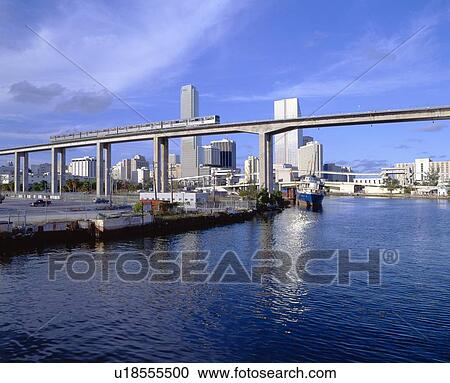 Stock Image - Miami Skyline from Bay. Fotosearch