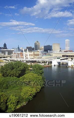 Milwaukee skyline with Menomonee River in foreground View Large Photo Image Stock Image - Milwaukee skyline with Menomonee River in foreground. Fotosearch