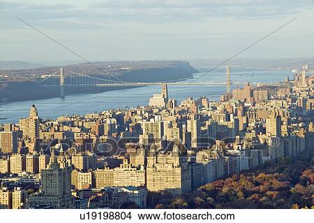 Picture - Panoramic views of New York City and Hudson River at sunset. Fotosearch