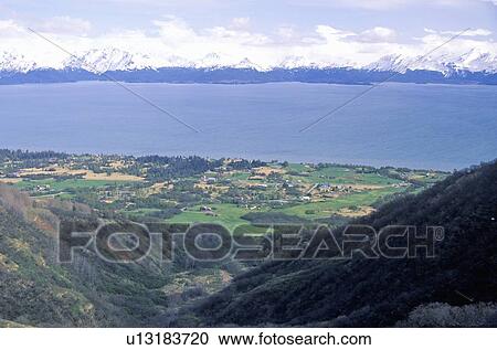 Stock Image - Skyline Drive view of Kachemak Bay and Kenai Mountains. Fotosearch