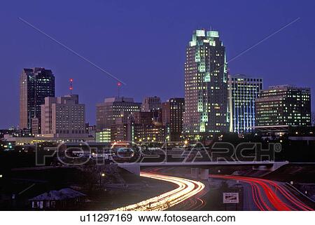 Skyline of Raleigh at night View Large Photo Image Stock Photo - Skyline of Raleigh at night. Fotosearch