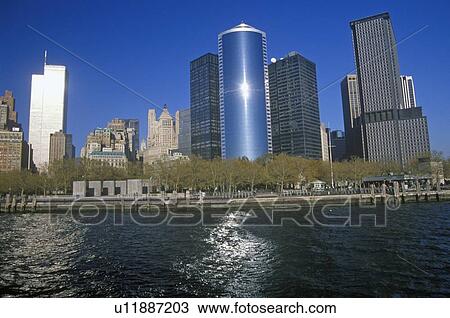 Stock Image - Wall Street from boat on water. Fotosearch