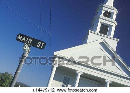 Stock Image - A sign for Main street in Stowe. Fotosearch