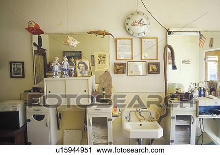 Stock Image - A small-town barbershop. Fotosearch