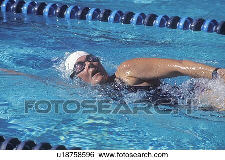 Stock Photograph - Swimmer in Senior Olympic Swimming Competition. Fotosearch