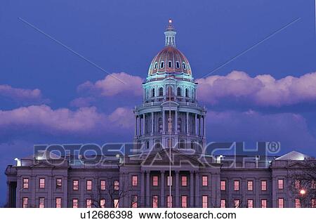 Stock Photo - State Capitol Building in Denver, Colorado at sunset. Fotosearch