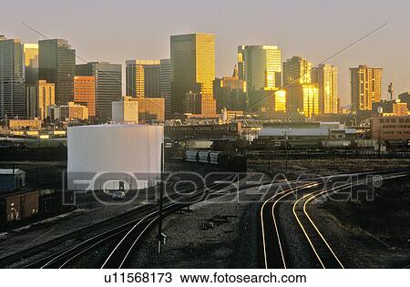 Stock Image - Denver at sunset. Fotosearch