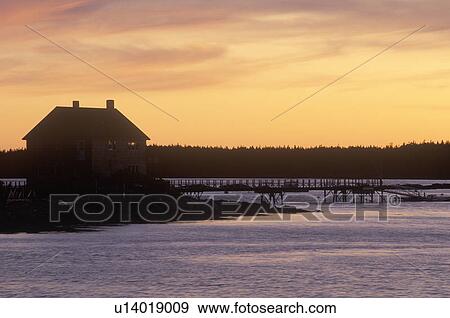 Stock Photo - Lobster fishing village at sunset, Mount Desert Island. Fotosearch