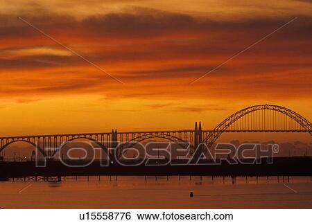 Stock Photograph - Sunset over Bridge in Newport. Fotosearch