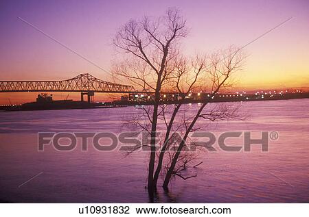 Stock Image - Sunset Over the Mississippi. Fotosearch