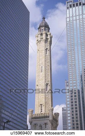 Old 1869 Chicago Water Tower on Michigan Avenue View Large Photo Image Stock Photo - Old 1869 Chicago Water Tower on Michigan Avenue. Fotosearch