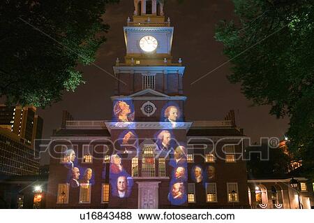 Projections of Founding Fathers on outside of Independence Hall View Large Photo Image Stock Photo - Projections of Founding Fathers on outside of Independence Hall. Fotosearch